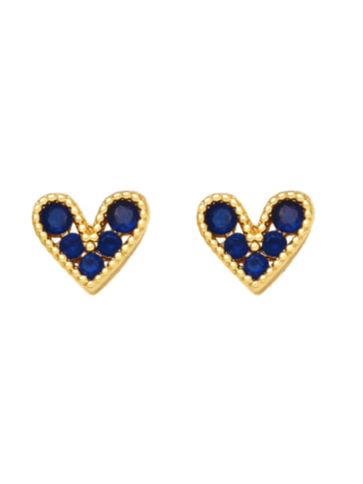 blue Brass Cubic Zirconia Heart Cute Stud Earring