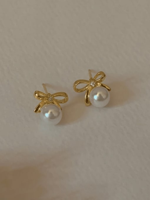 Boomer Cat 925 Sterling Silver Imitation Pearl Bowknot Vintage Stud Earring 3