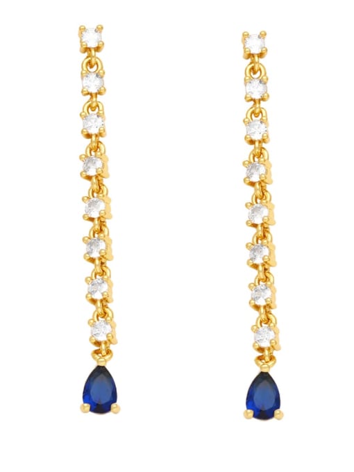 blue Brass Cubic Zirconia Tassel Vintage Drop Earring