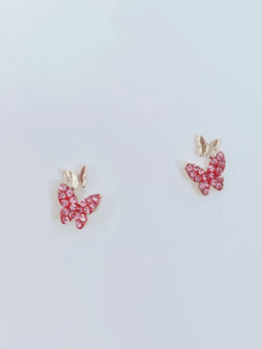 Pink Brass Cubic Zirconia Butterfly Trend Stud Earring