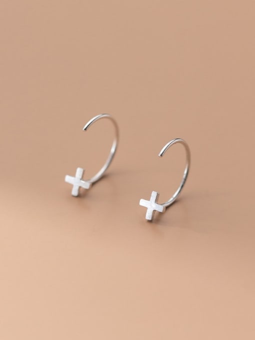 Rosh 925 Sterling Silver Cross Minimalist Hook Earring 0