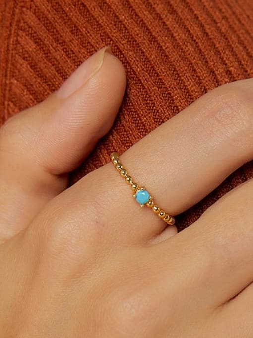 CHARME Brass Turquoise Geometric Hip Hop Band Ring 1