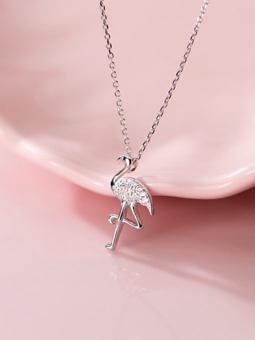 Rosh 925 Sterling Silver Diamond Red Crowned Crane Pendant Necklace 2