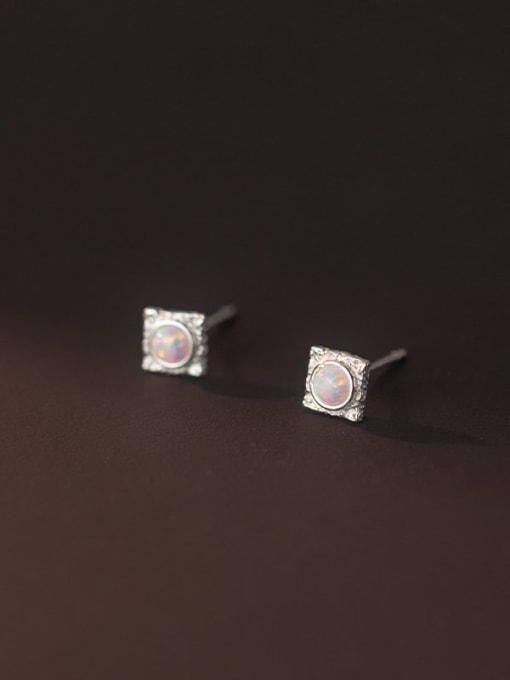 Rosh 925 Sterling Silver Opal Geometric Minimalist Stud Earring 3