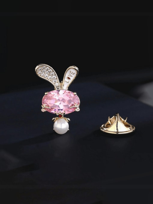 Luxu Brass Glass Stone Rabbit Cute Lapel Pin 0