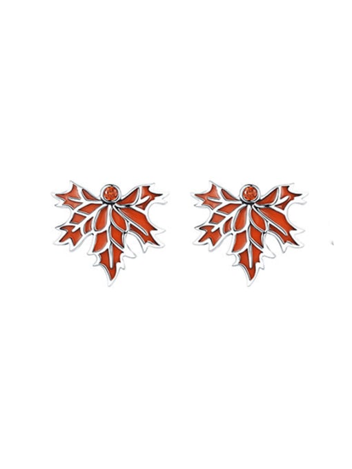 Maple leaf earrings 925 Sterling Silver Enamel Minimalist Leaf  Pendant
