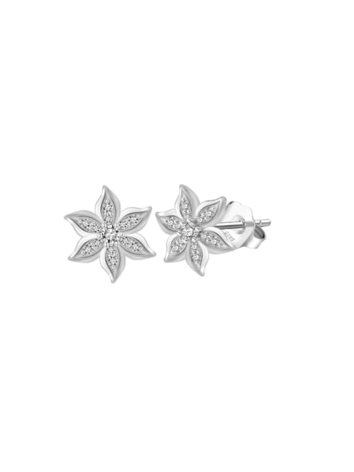 Platinum,  weight 1.84g 925 Sterling Silver Cubic Zirconia Flower Minimalist Stud Earring