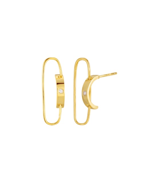 Gold studded paper clip earrings 925 Sterling Silver Geometric Minimalist Huggie Earring