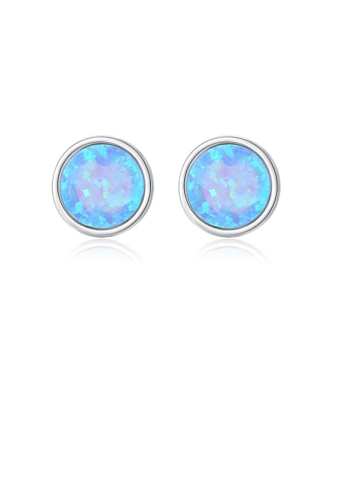 CCUI 925 Sterling Silver Opal Multi Color Round Minimalist Stud Earring 0