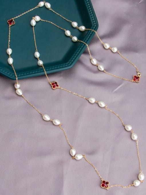 RAIN Brass Freshwater Pearl Geometric Vintage Multi Strand Necklace 0