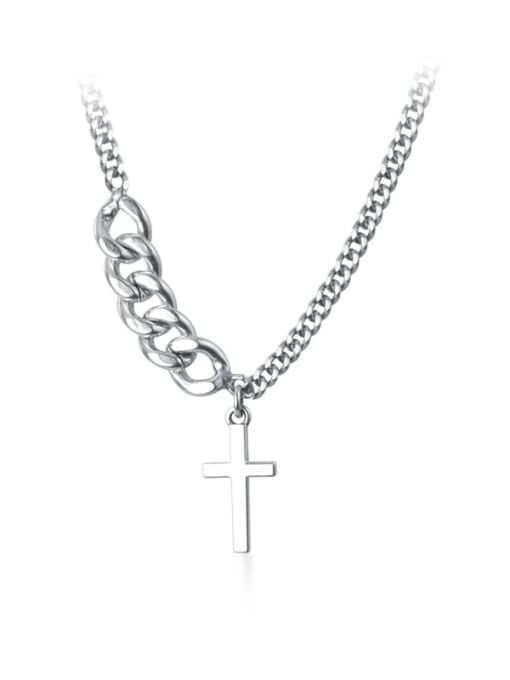 Rosh 925 Sterling Silver Cross Vintage Hollow Chain Necklace