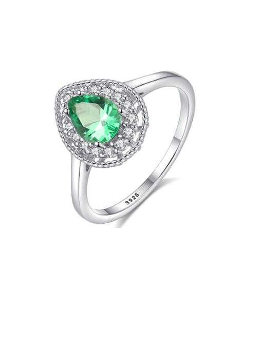 CCUI 925 Sterling Silver Cubic Zirconia Green Water Drop Classic Band Ring 0