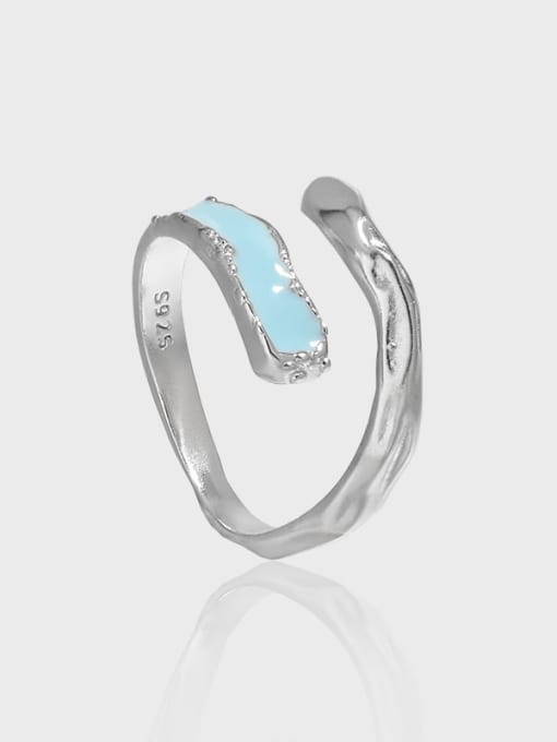 DAKA 925 Sterling Silver Enamel Irregular Minimalist Band Ring 0