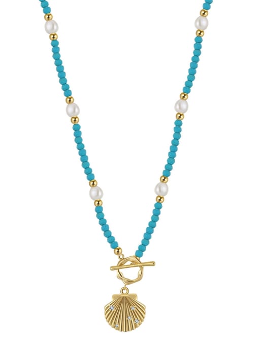 GPN82 14K gold 925 Sterling Silver Natural Stone Geometric Vintage Beaded Necklace