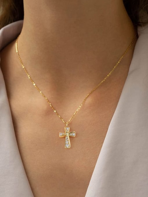 RINNTIN 925 Sterling Silver Cubic Zirconia Cross Dainty Regligious Necklace 1