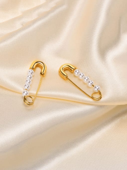 CONG Stainless steel Imitation Pearl Geometric Minimalist Hook Earring 2