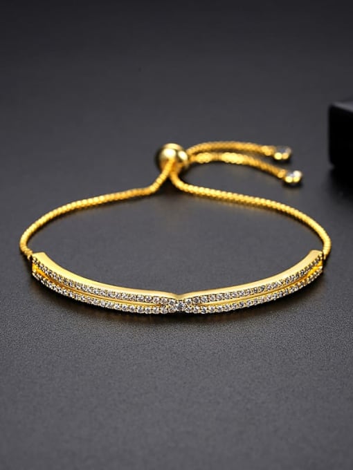 JRB 005 gold Brass Cubic Zirconia Geometric Trend Adjustable Bracelet