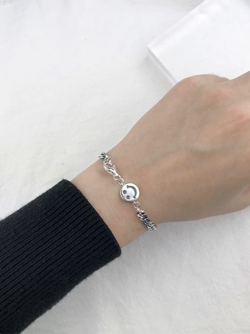 A(SL117) Vintage Sterling Silver With Antique Silver Plated Retro Smiley Bracelets