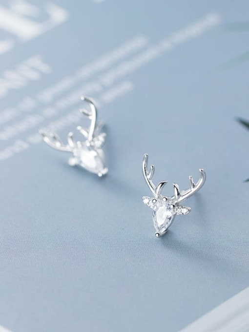 Rosh 925 Sterling Silver With Platinum Plated Cute Elk Antlers  Stud Earrings 0