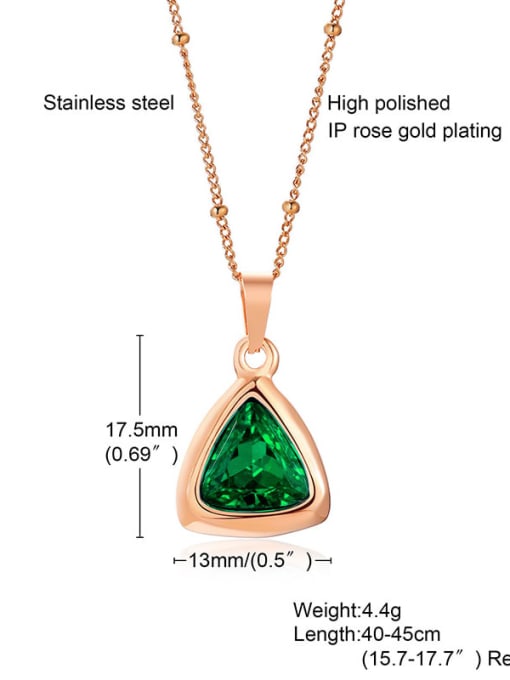 Triangle rose gold green Titanium Steel Glass Stone Geometric Minimalist Necklace