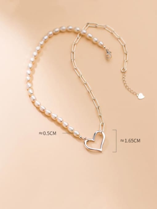 Rosh 925 Sterling Silver Imitation Pearl Heart Minimalist Necklace 3