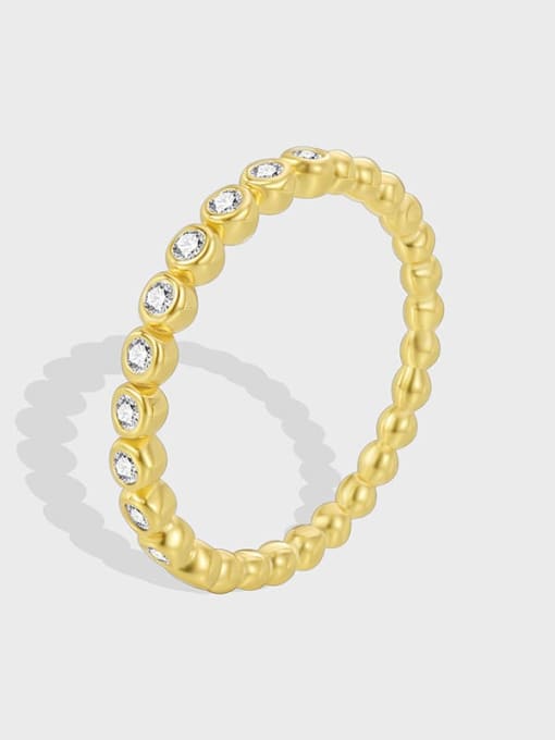CHARME Brass Rhinestone Minimalist Bead Band Ring 0