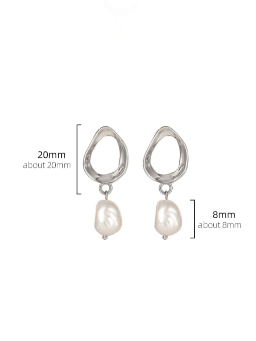 BeiFei Minimalism Silver 925 Sterling Silver Imitation Pearl Geometric Minimalist Drop Earring 2