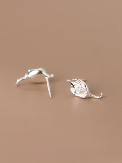 Rosh 925 Sterling Silver Rhinestone Leaf Minimalist Stud Earring 1