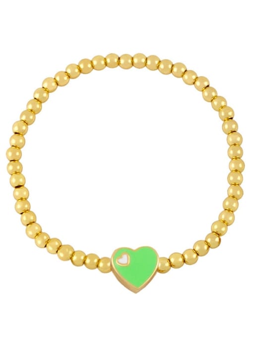 C (green) Brass Enamel Heart Minimalist Beaded Bracelet
