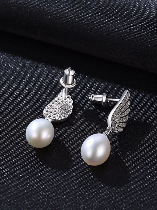 CCUI 925 Sterling Silver Freshwater Pearl  Wing Trend Drop Earring 2