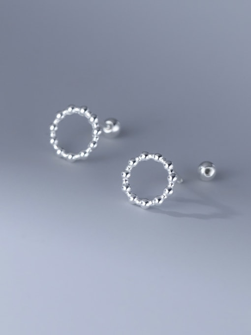 Rosh 925 Sterling Silver Bead Round Minimalist Hoop Earring 0