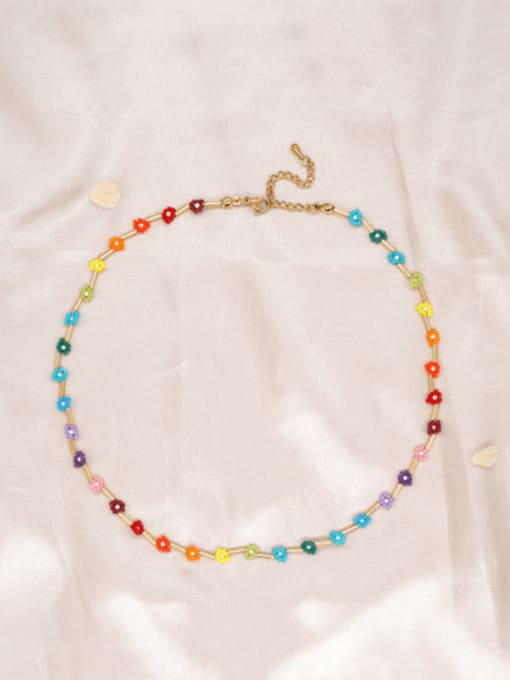 MI N200071A Bohemia Flower Miyuki Millet Bead Multi Color Bracelet and Necklace Set