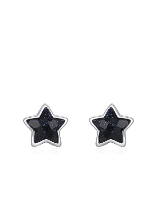 S925 Sterling Silver 925 Sterling Silver Obsidian Pentagram Minimalist Stud Earring