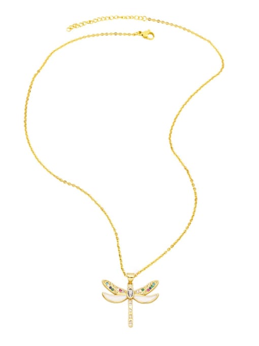 CC Brass Cubic Zirconia Enamel Dragonfly Vintage Necklace 1