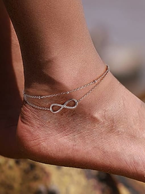 RINNTIN 925 Sterling Silver Heart Minimalist  Double Layer Chain Anklet 1