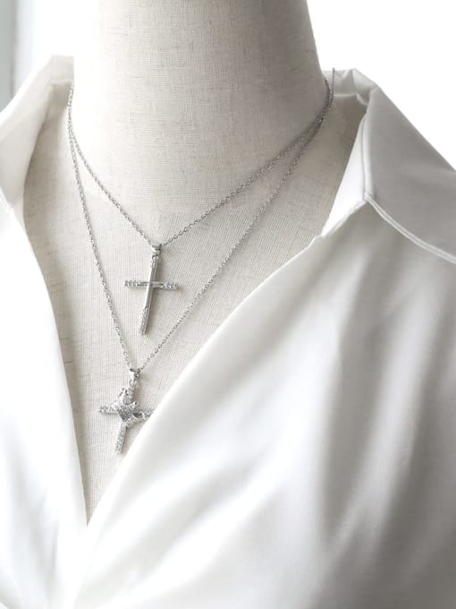 CC Brass Cubic Zirconia Cross Trend Necklace 1