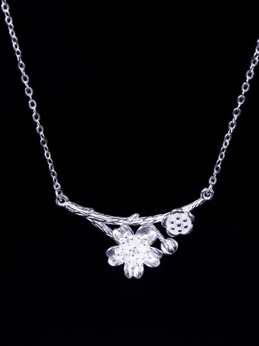 SILVER MI 925 Sterling Silver Cubic Zirconia Flower Vintage Necklace