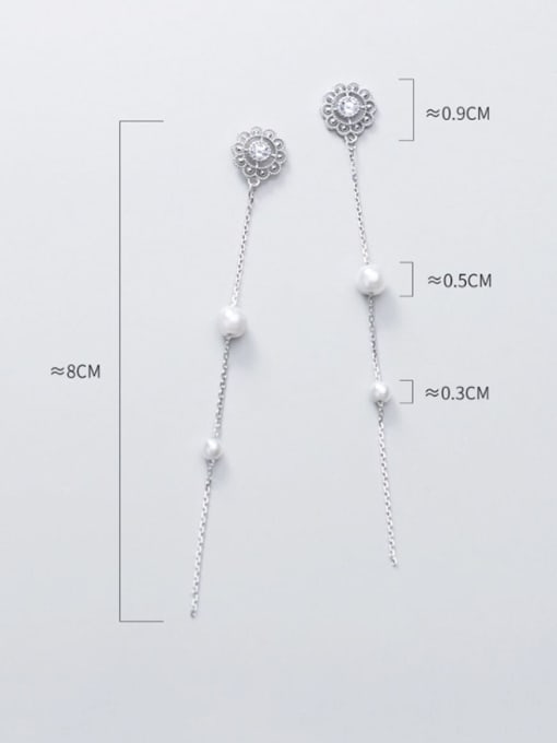 Rosh 925 Sterling Silver Imitation Pearl White Flower Vintage Threader Earring 2