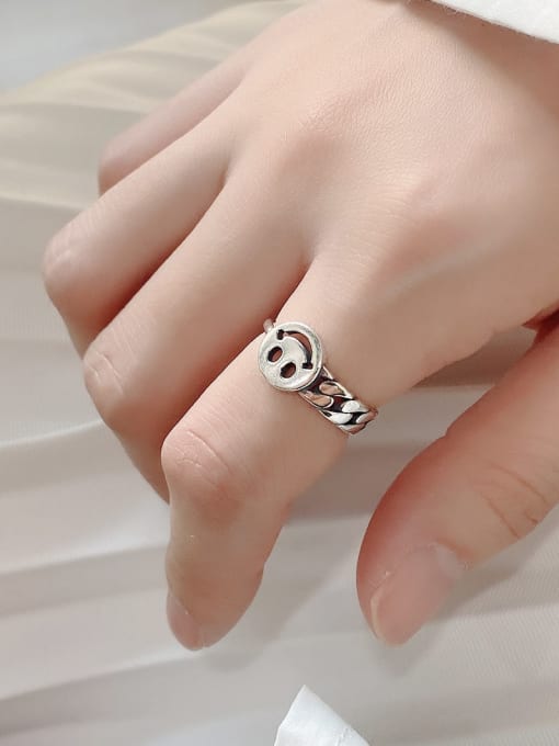 Boomer Cat 925 Sterling Silver Smiley Vintage Band Ring 1