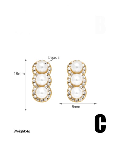 C Brass Imitation Pearl Bowknot Trend Stud Earring