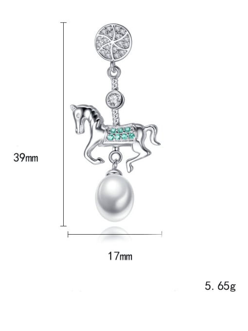 CCUI 925 Sterling Silver Freshwater Pearl White Horse Trend Drop Earring 4