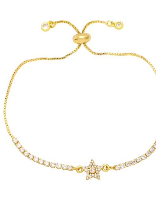 Pink Brass Cubic Zirconia Pentagram Vintage Adjustable Bracelet