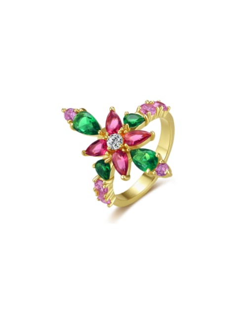 R22091802 Mc Brass Cubic Zirconia Flower Luxury Band Ring