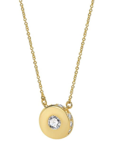 Gold Round Zircon Pendant Brass Rhinestone Geometric Minimalist Necklace