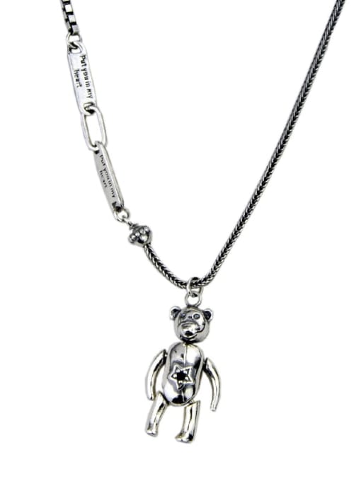 SHUI Vintage Sterling Silver With Antique Silver Plated Cute Little Bear Necklaces 0