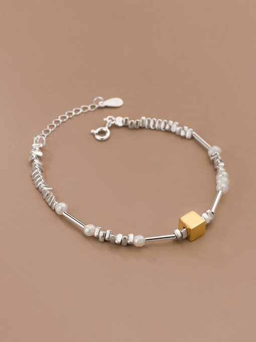 Rosh 925 Sterling Silver Imitation Pearl Geometric Vintage Beaded Bracelet