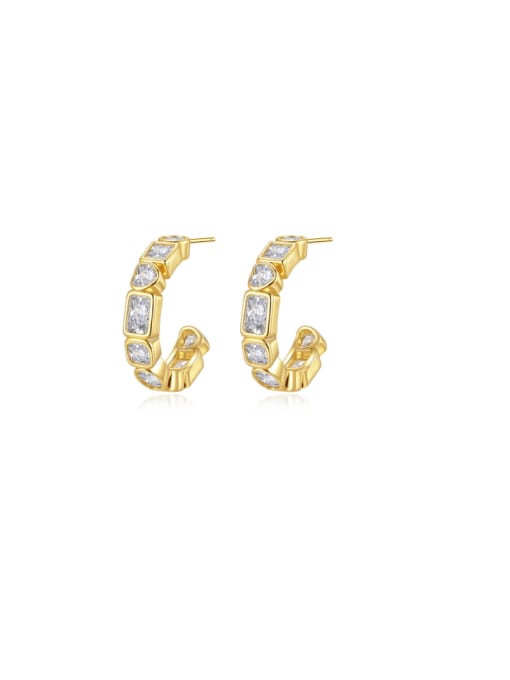 E23082401 18K Brass Cubic Zirconia Heart Minimalist Stud Earring