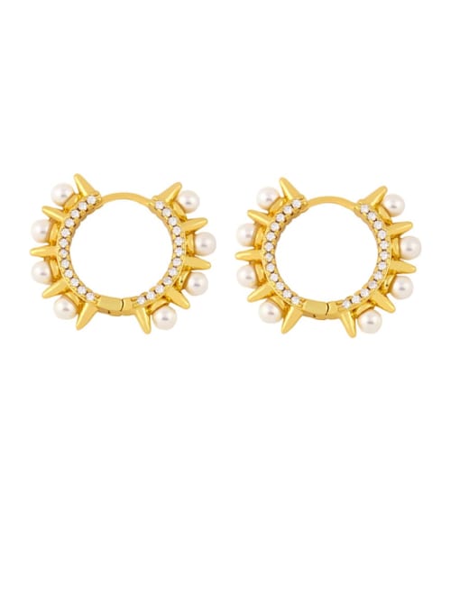 gold Brass Imitation Pearl Geometric Vintage Huggie Earring