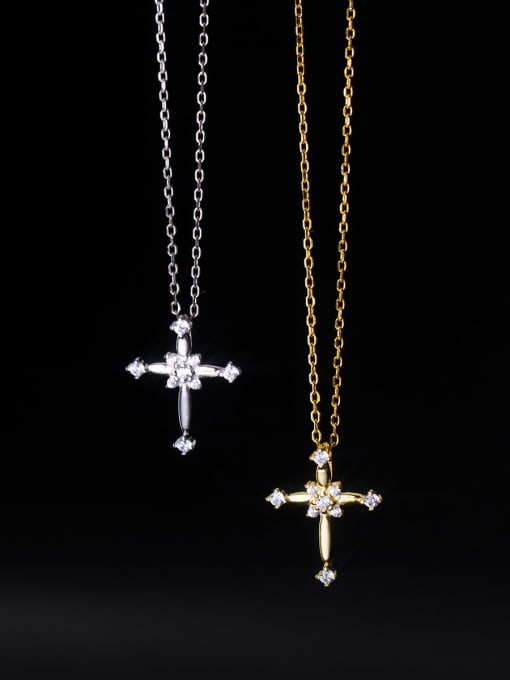 Rosh 925 Sterling Silver Cubic Zirconia Cross Minimalist Regligious Necklace 0