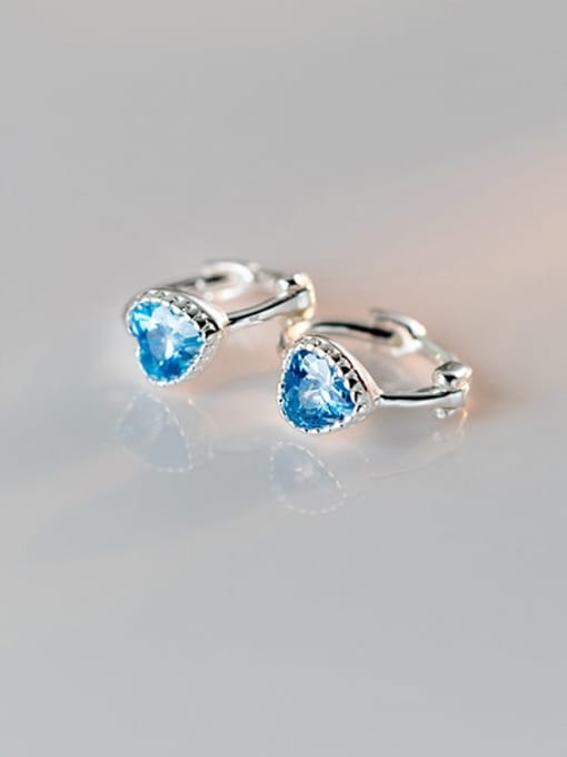 light blue 925 Sterling Silver Cubic Zirconia Heart Dainty Huggie Earring